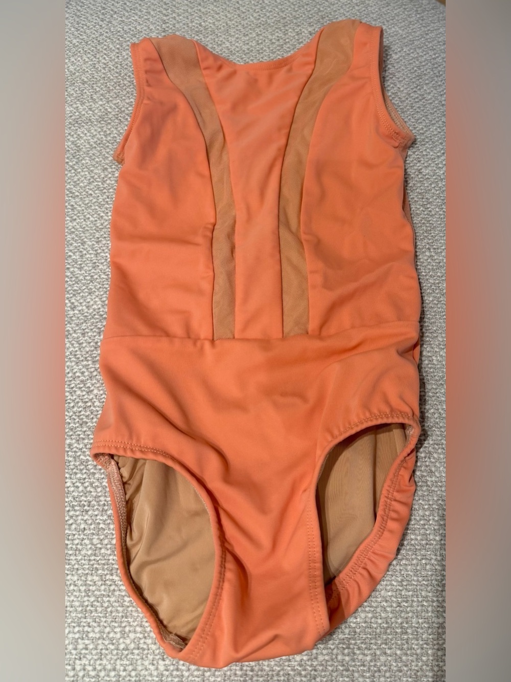 Kids Orange Dance Leotard with Mesh Accents
